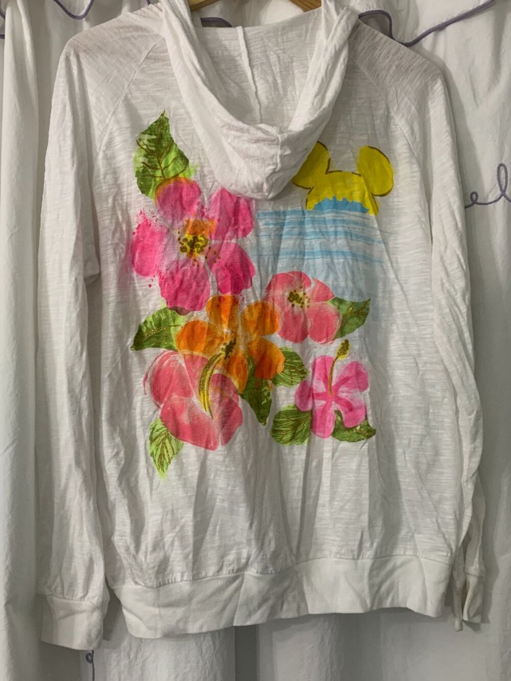 Disney Cruise Line Women Castaway Cay Exclusive Zip Up Hoodie White Floral Sz L